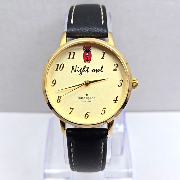 Womens Kate Spade New York Night Owl Watch New Battery Rare Gold Tone Black - Picture 1 of 11